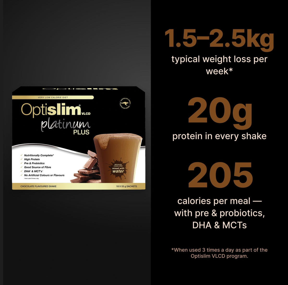 VLCD PLATINUM PLUS Shake Chocolate - 18 Meals - Optislim