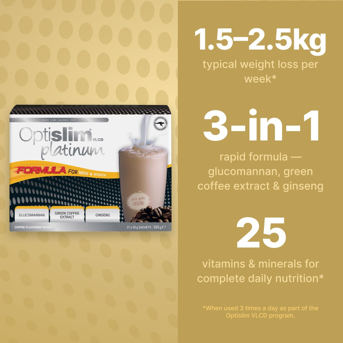 VLCD PLATINUM Shake Coffee - 21 Meals - Optislim