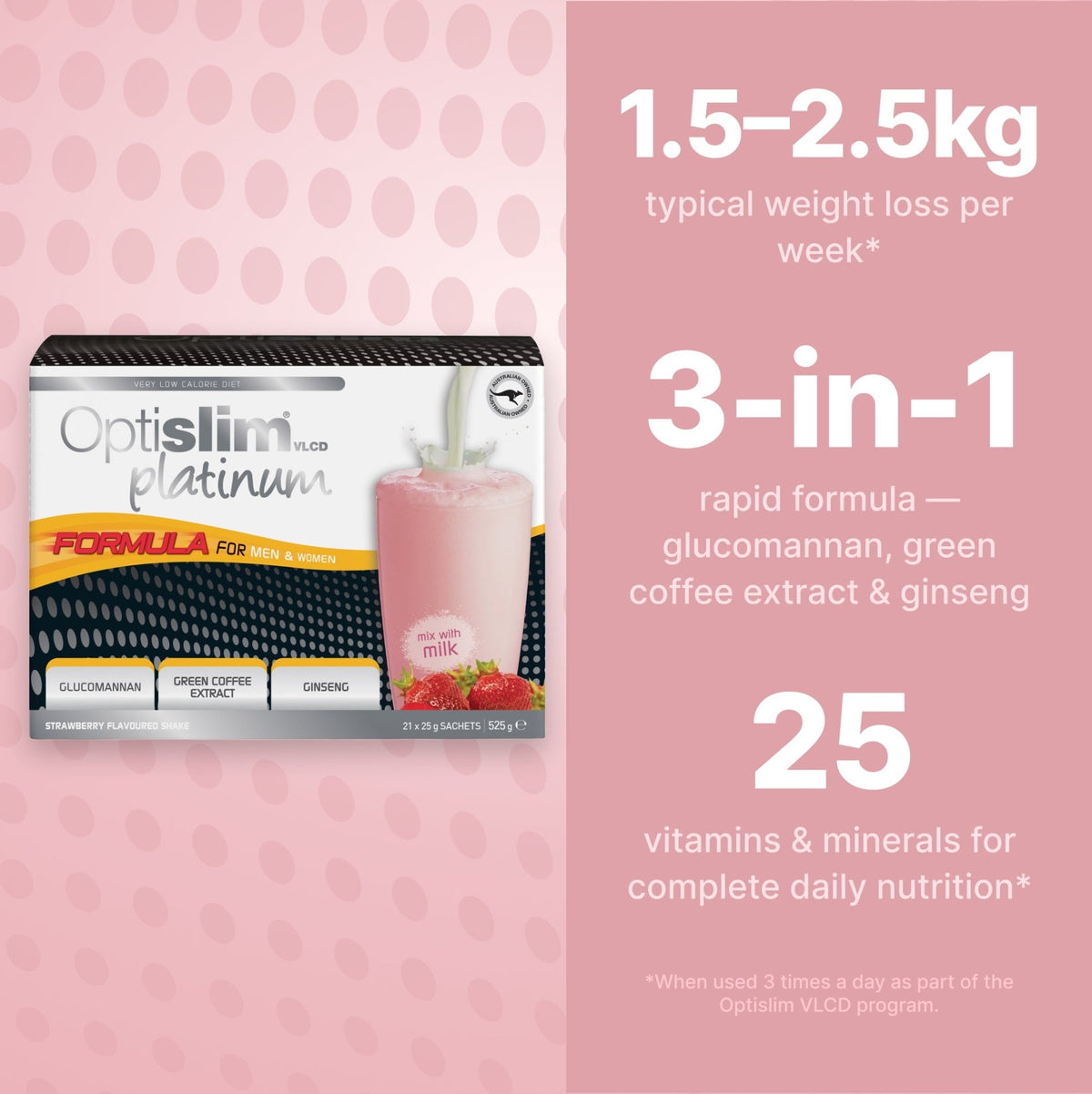 VLCD PLATINUM Shake Strawberry - 21 Meals - Optislim