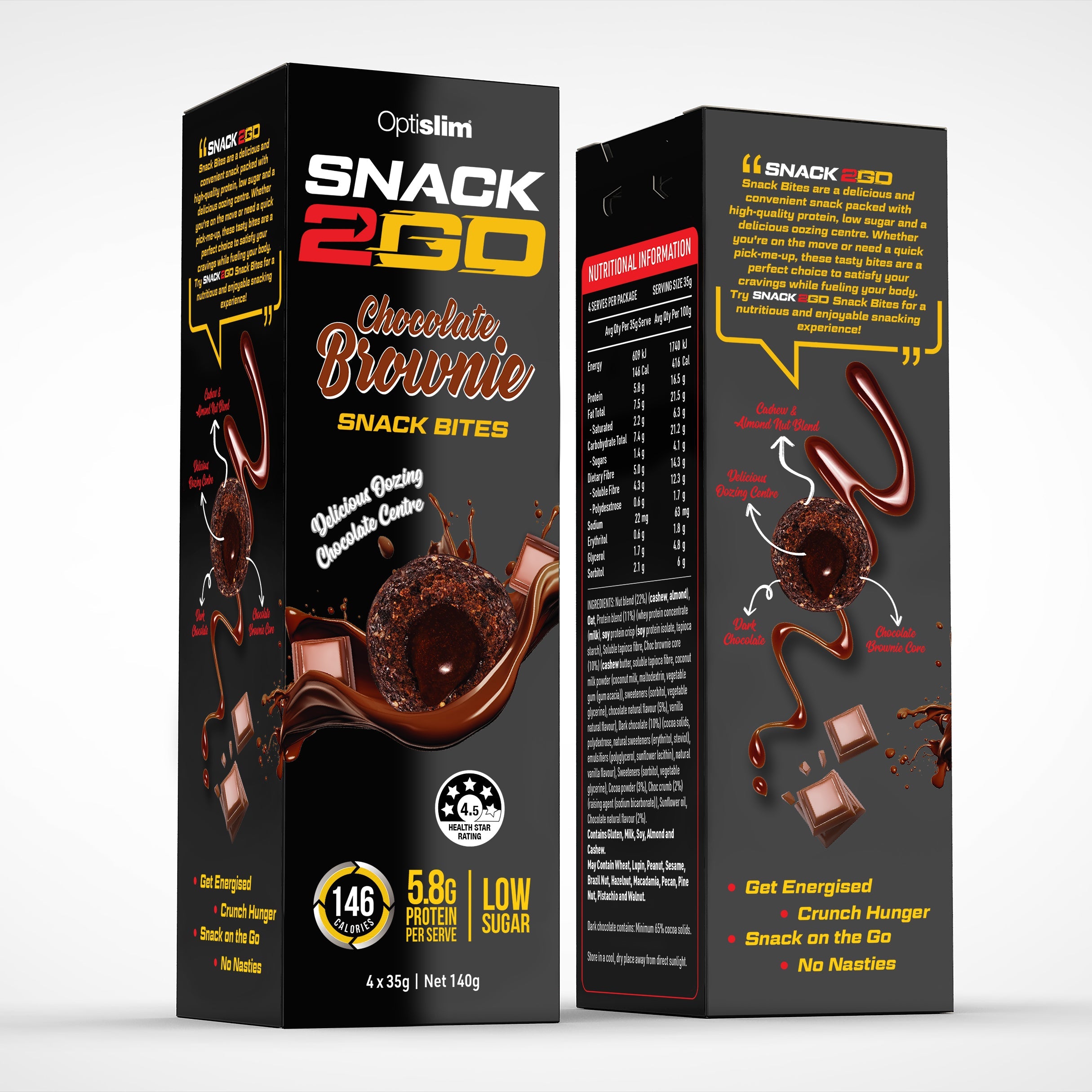 SNACK2GO Snack Bites Choc Brownie - Optislim