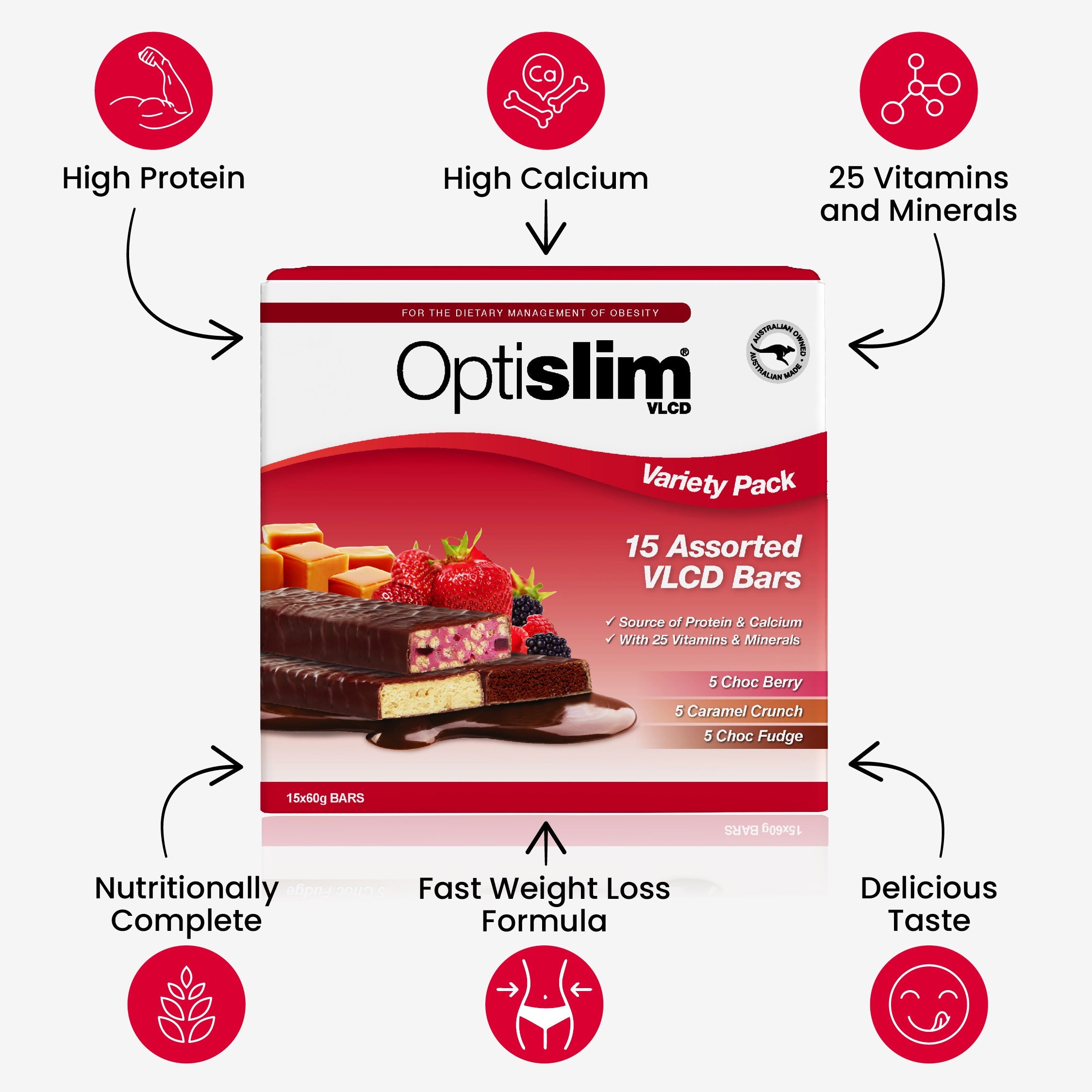 VLCD Bars Variety Pack - 15 Meals - Optislim