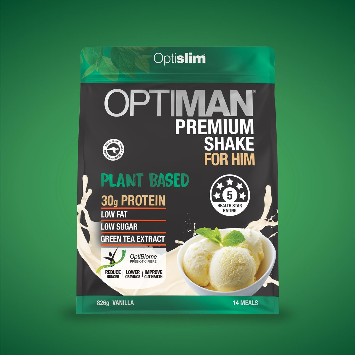 Optiman For Him Plant Based Vanilla Shake - 14 Meals - Optislim