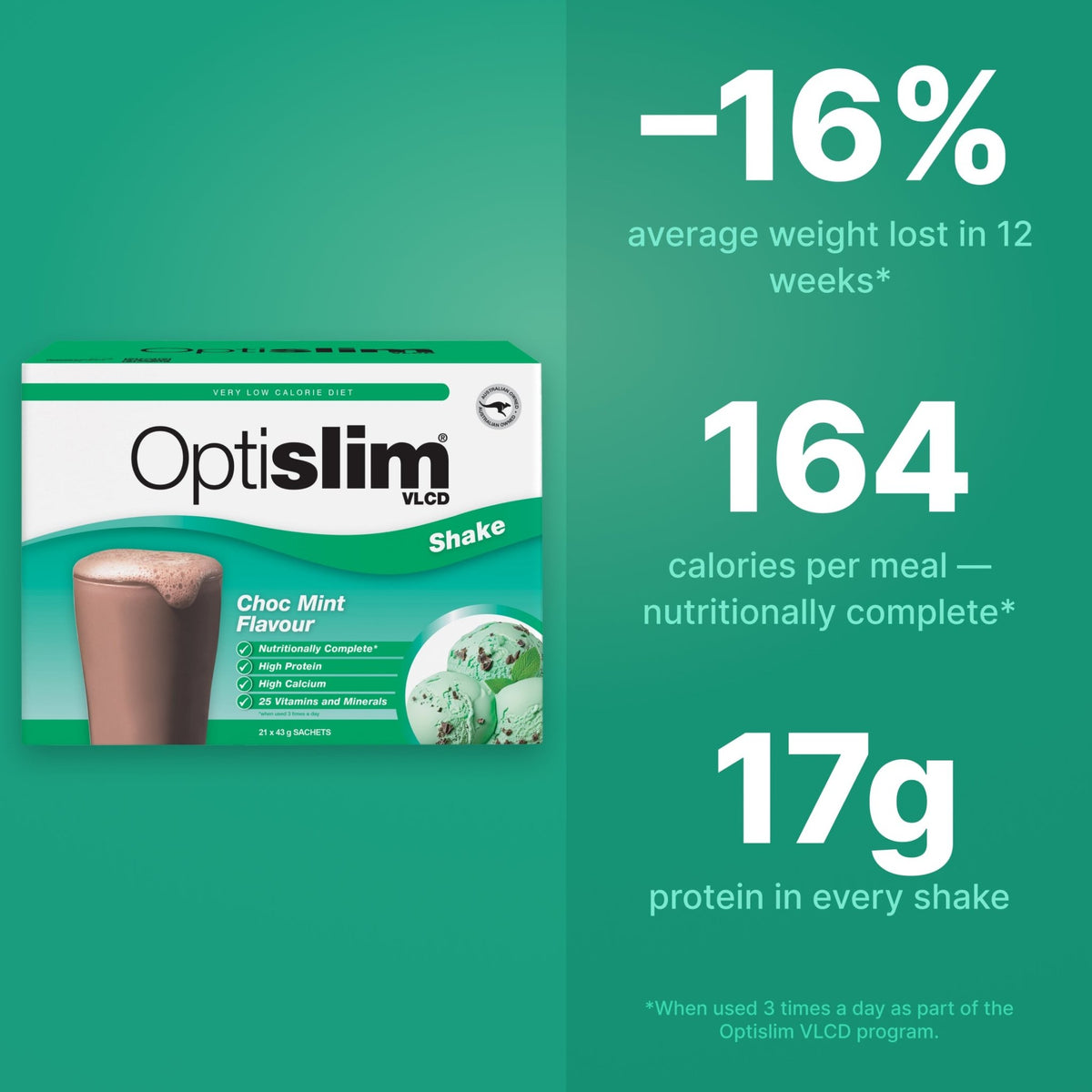 VLCD Classic Shake Choc Mint - 21 Meals - Optislim