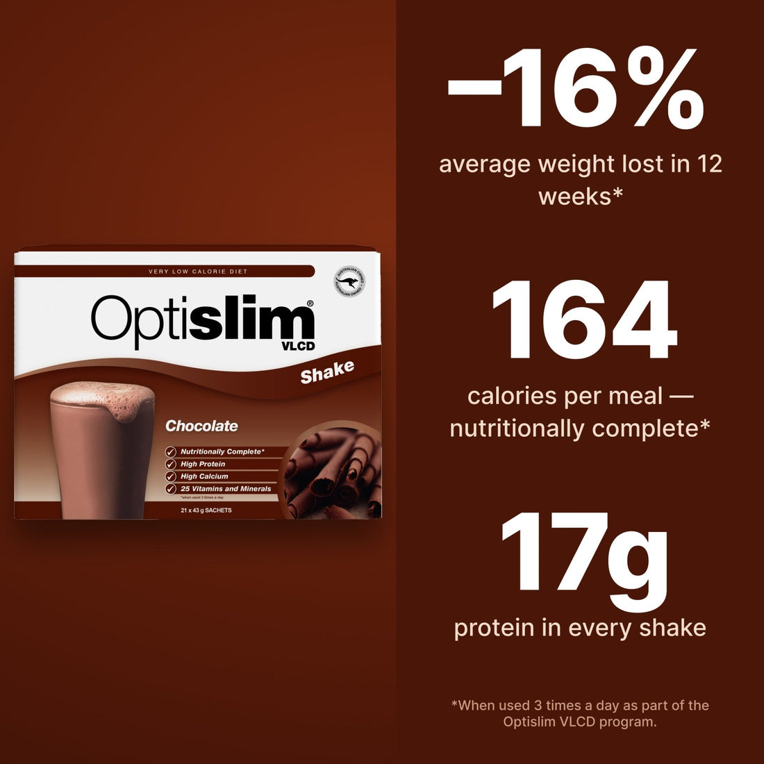 VLCD Classic Shake Chocolate - 21 Meals - Optislim