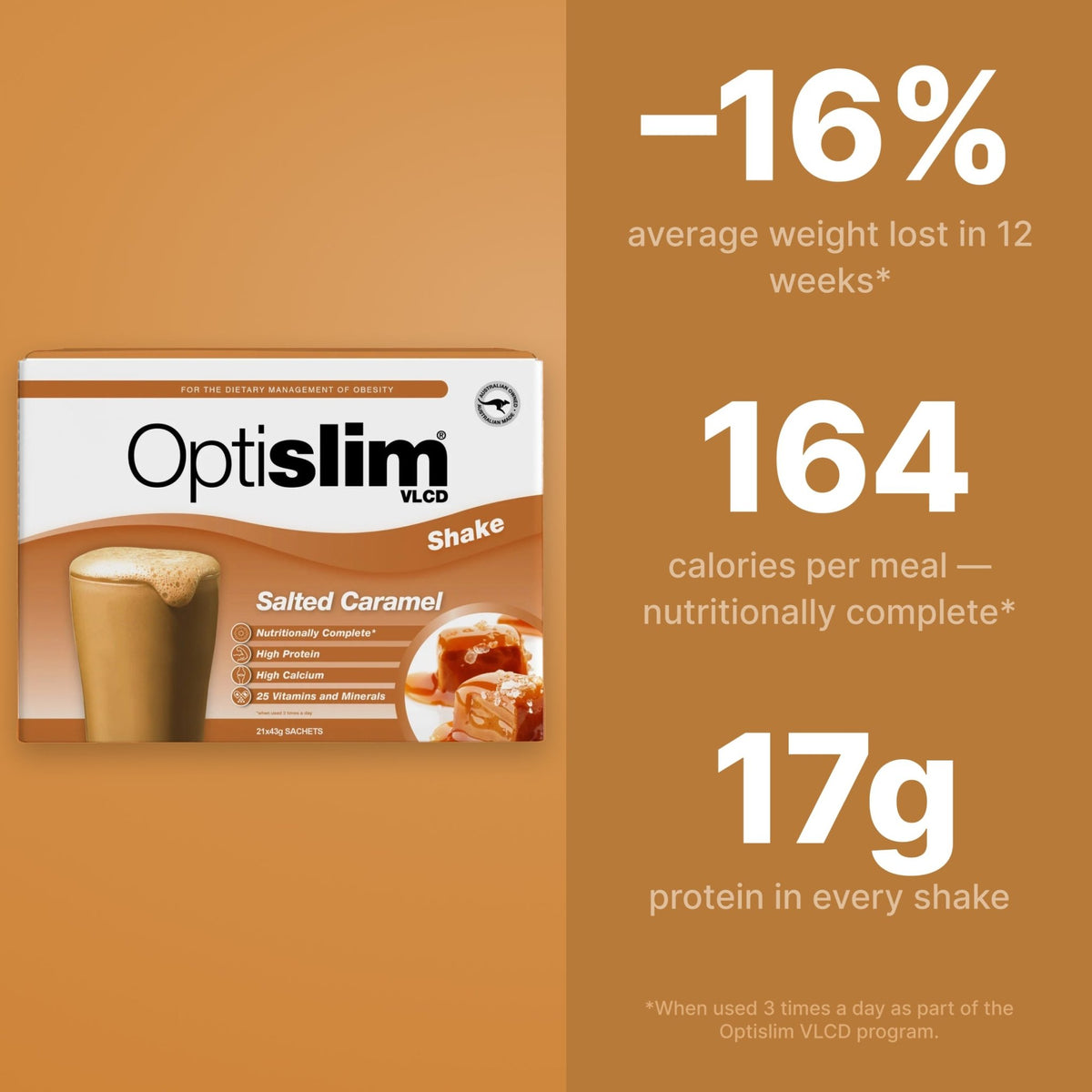 VLCD Classic Shake Salted Caramel - 21 Meals - Optislim