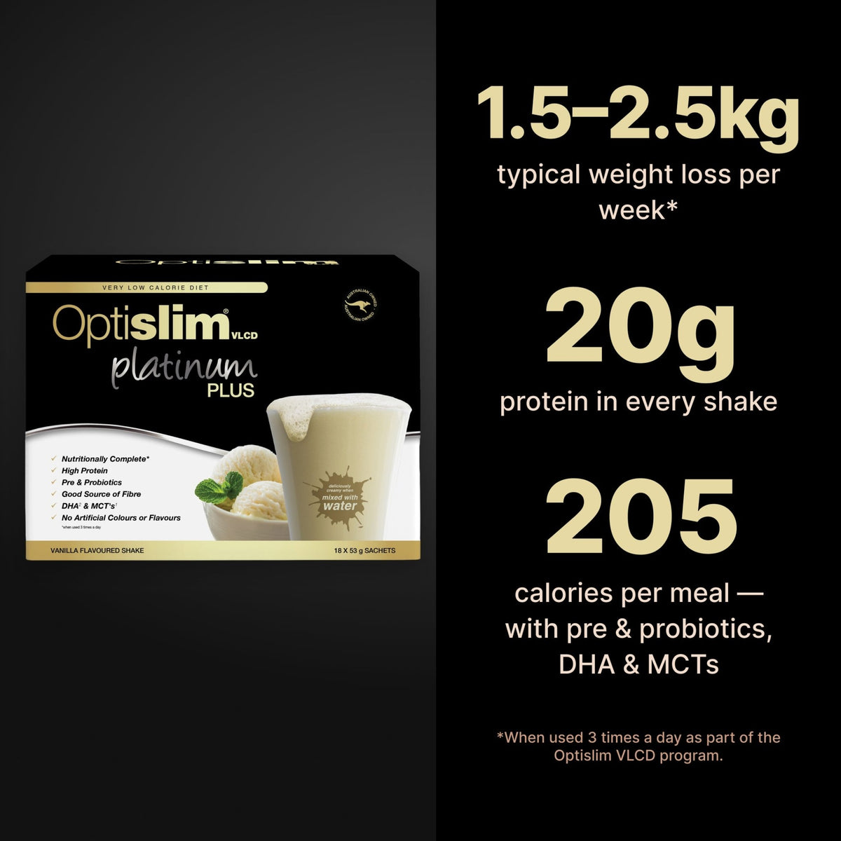 VLCD PLATINUM PLUS Shake Vanilla - 18 Meals - Optislim