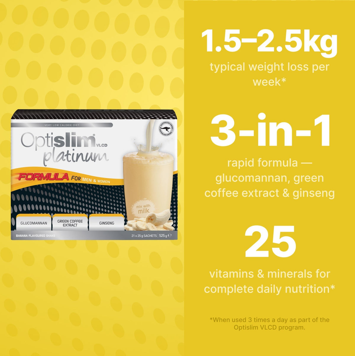 VLCD PLATINUM Shake Banana - 21 Meals - Optislim
