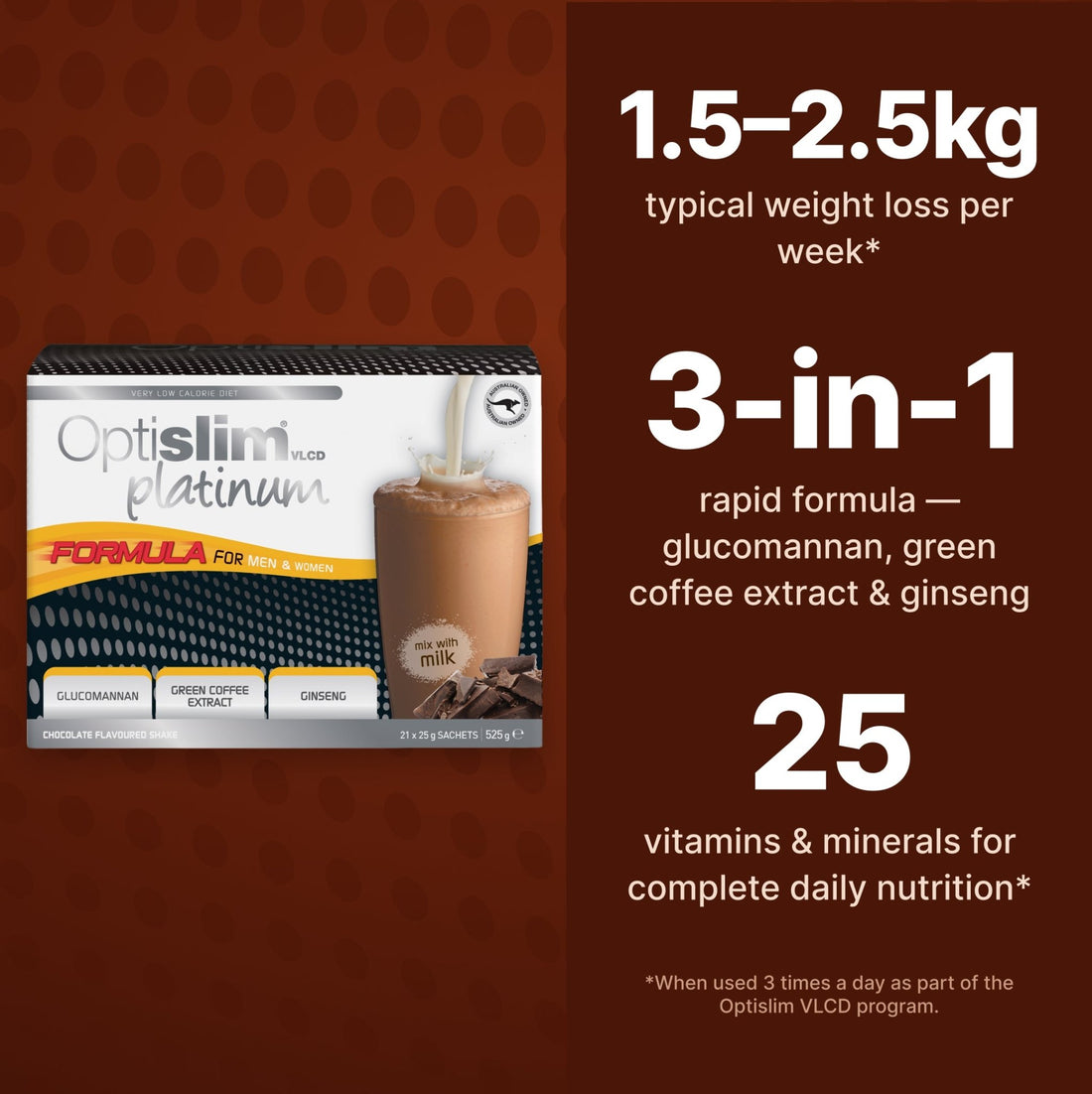 VLCD PLATINUM Shake Chocolate - 21 Meals - Optislim