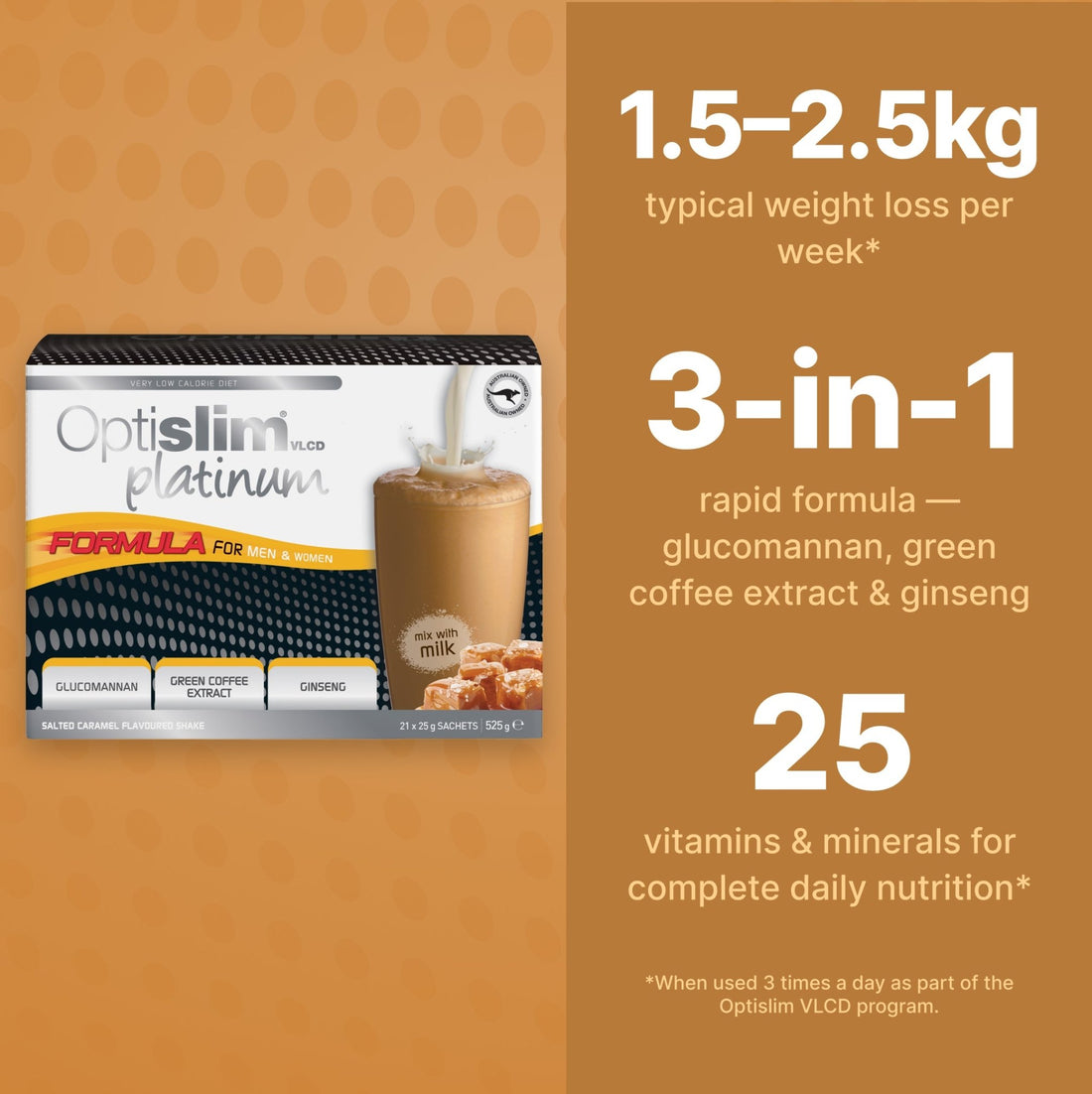 VLCD PLATINUM Shake Salted Caramel - 21 Meals - Optislim