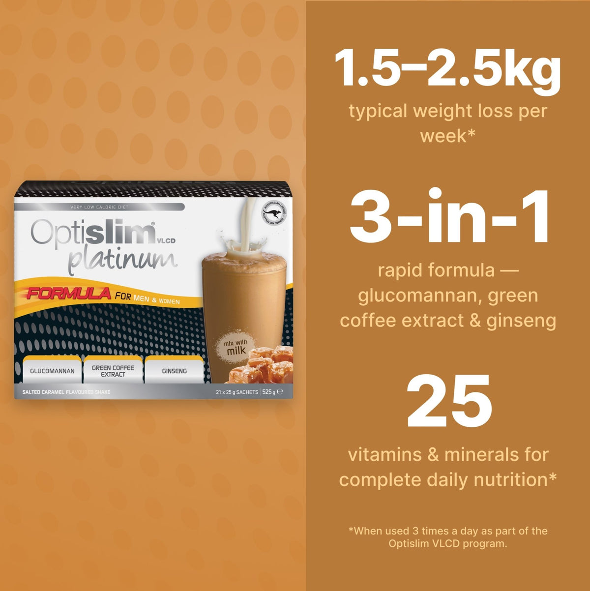 VLCD PLATINUM Shake Salted Caramel - 21 Meals - Optislim
