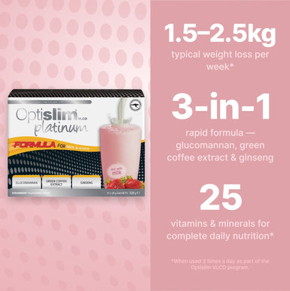 VLCD PLATINUM Shake Strawberry - 21 Meals - Optislim