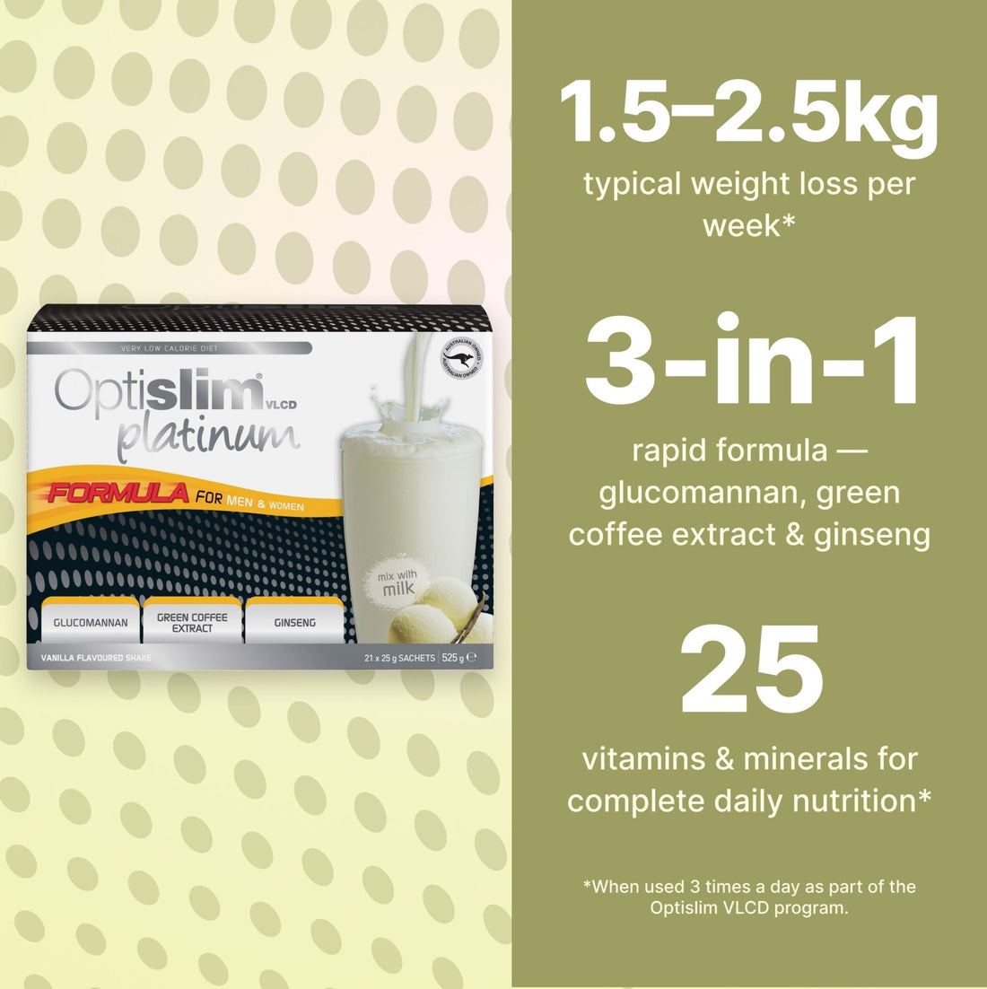 VLCD PLATINUM Shake Vanilla - 21 Meals - Optislim