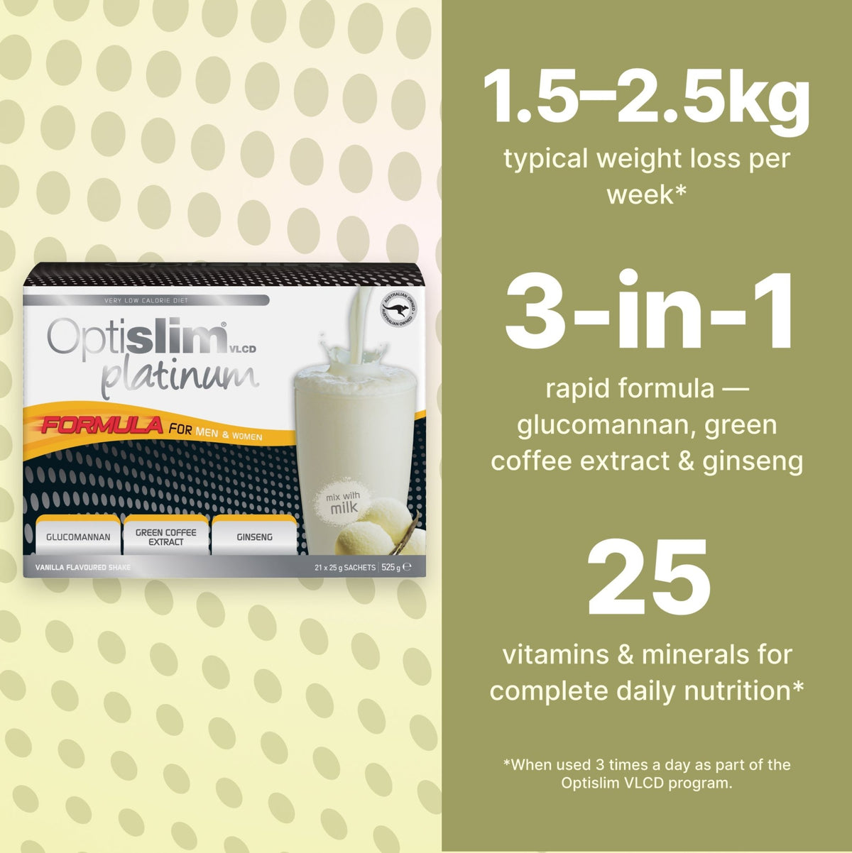 VLCD PLATINUM Shake Vanilla - 21 Meals - Optislim